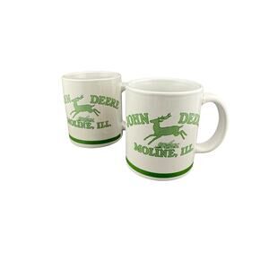 John Deere Moline Illinois Coffee Mugs With Boy Fishing Set of 2